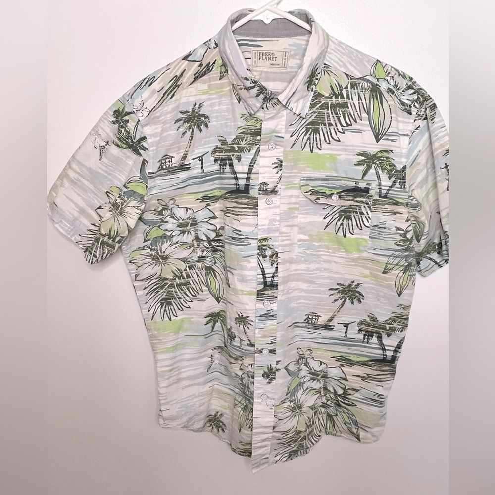VTG HAWAIIAN SHIRT- FREE PLANET- Med- 100% Cotton